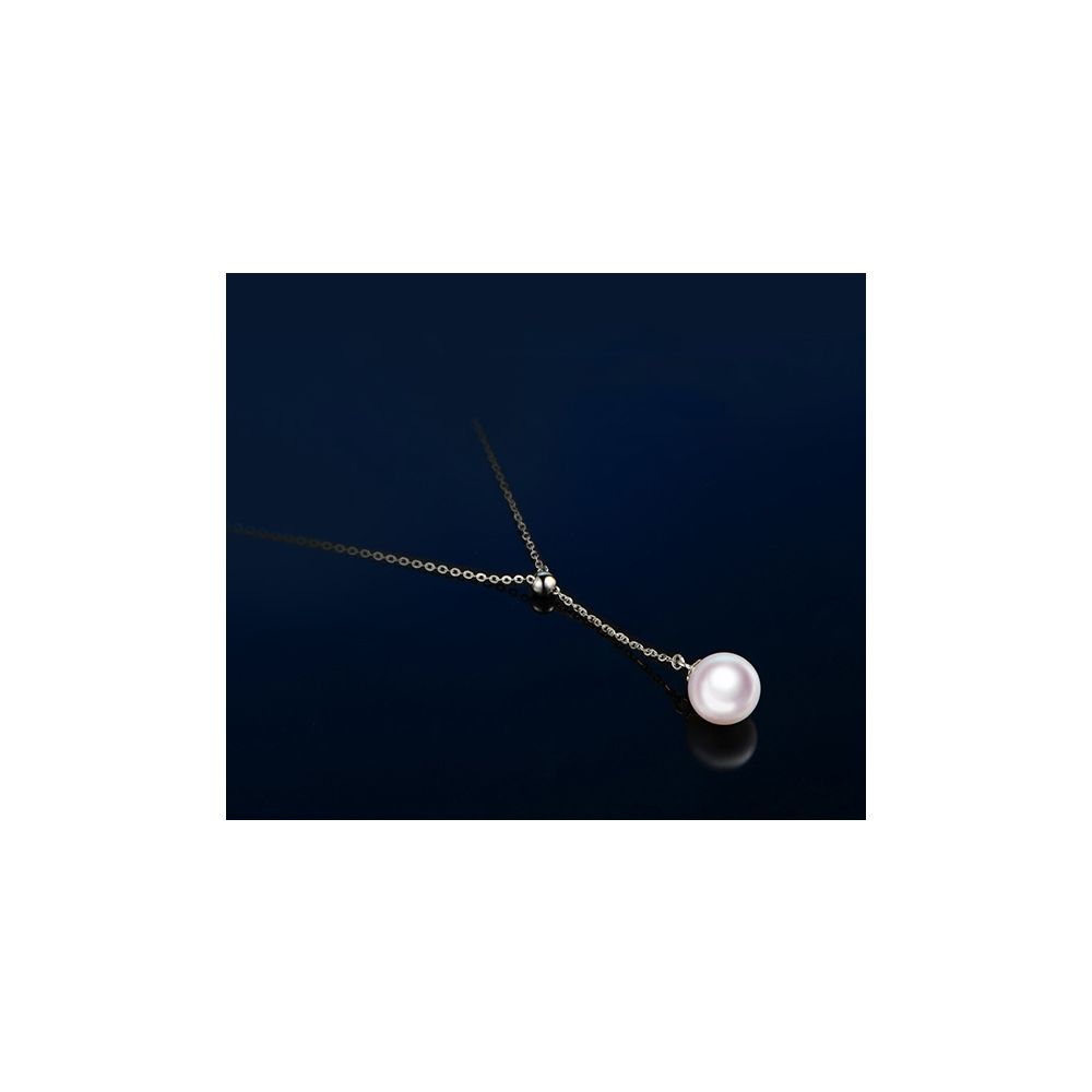Pendentif perle Akoya 8/8.5mm. Chaîne coulissante Or blanc - 2