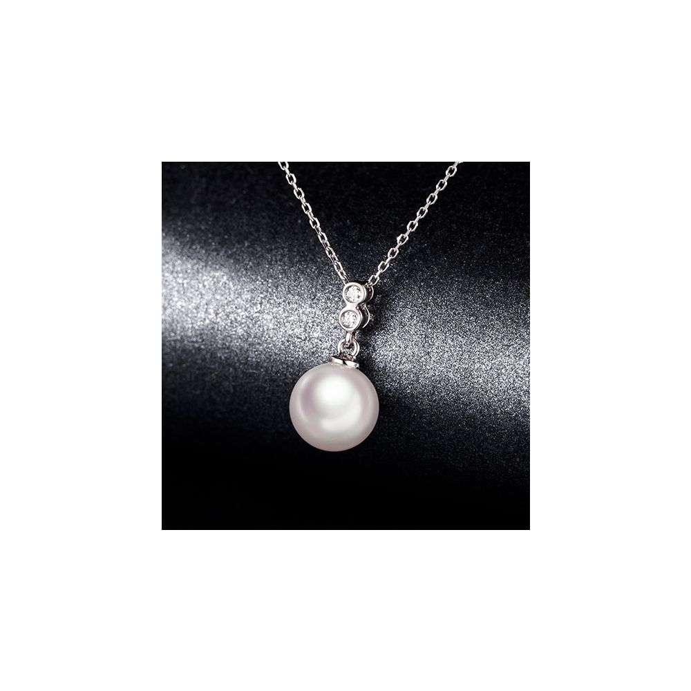 Pendentif perle Akoya 8/8.5mm. Or blanc, sertis 2 diamants - 4