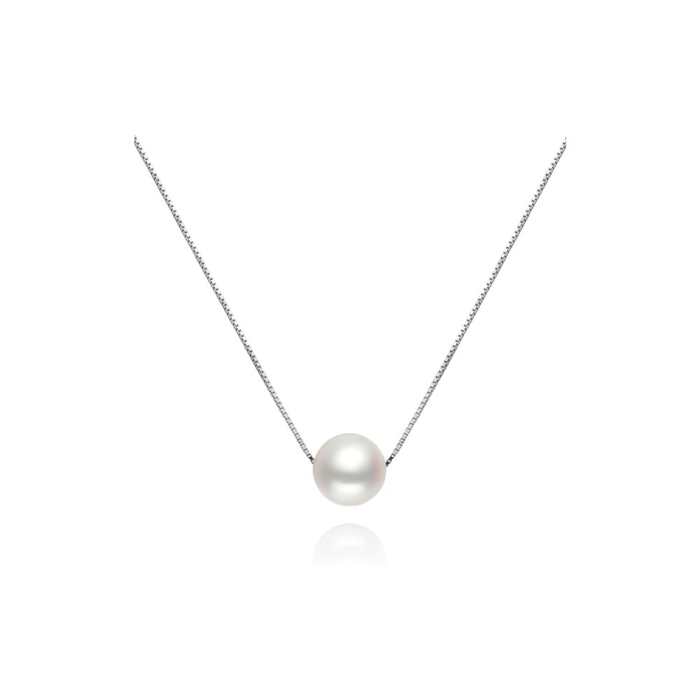 Collier pendentif perle blanche 9/10mm - Chaine or blanc - 1