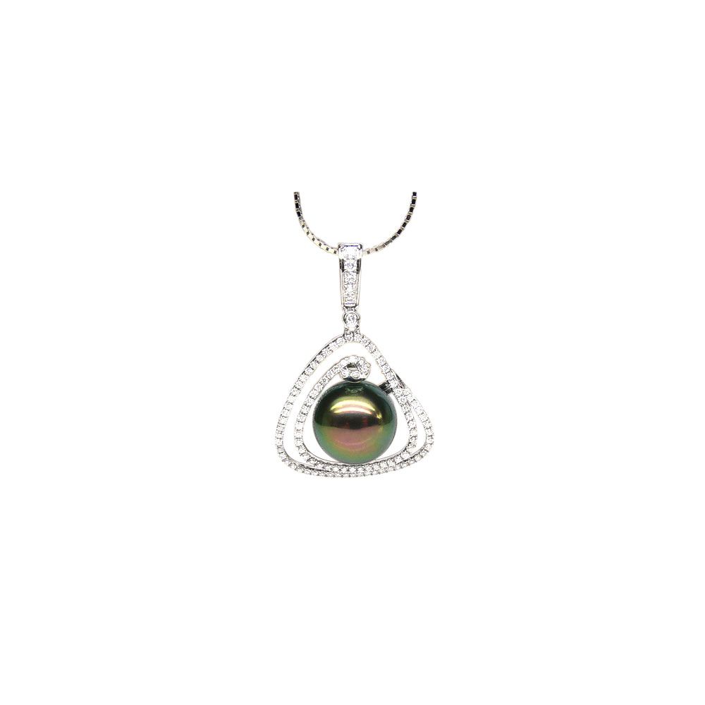Pendentif trésor des océans - Perle de Tahiti - Or blanc, diamants - 1