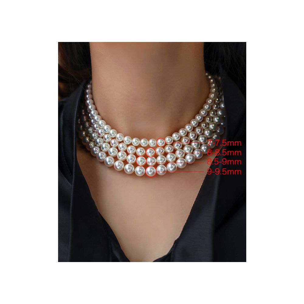 Collier perles Akoya  - Perle fine blanche cultivée Japon - 8/8.5mm - 4