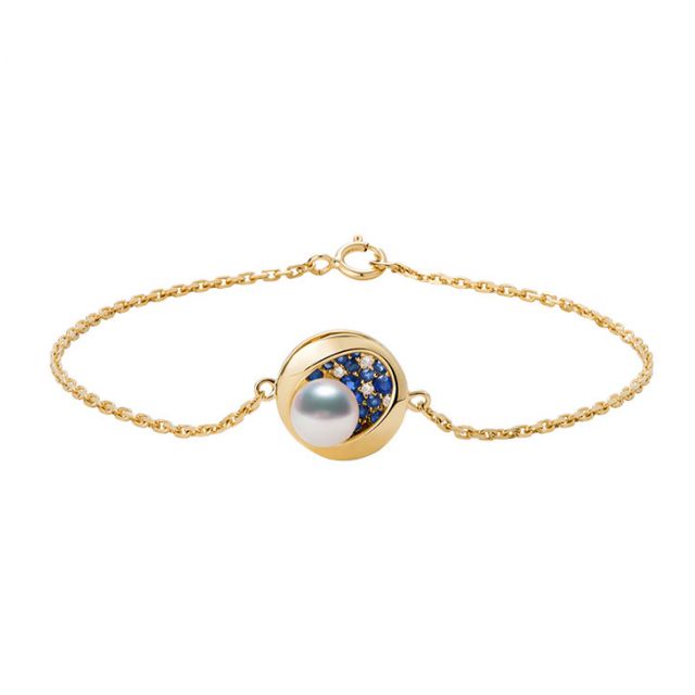 Bracelet perle Akoya - Diamant, saphir, Or jaune I Seiza