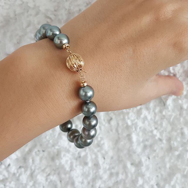 Bracelet perles de Tahiti grises - 9/10mm - Fermoir Or
