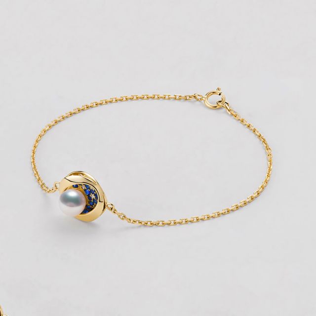 Bracelet perle Akoya - Diamant, saphir, Or jaune I Seiza