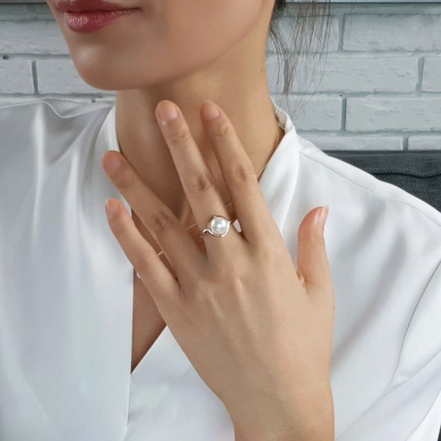 Bague perle de culture - Perle Akoya Japon - Or blanc - Coco Chanel