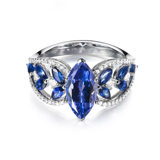 Bague Mère Nature - Tanzanite & Saphir bleu - Or blanc, diamant