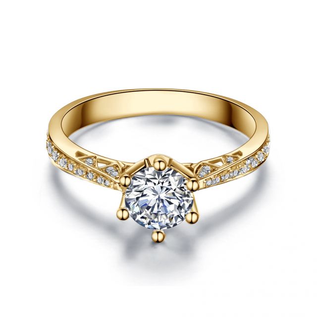 Bague de fiancailles - Diamant solitaire accompagné - Or jaune- Koh-I-Noor
