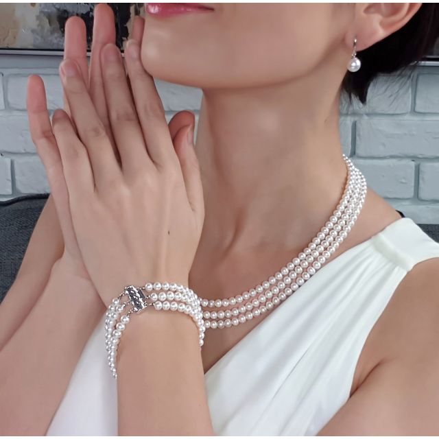 Parure Chabada I Collier, Bracelet & Boucles perles I 5/5.5mm, AAA