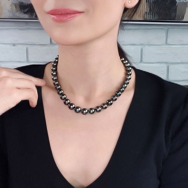 Perle noire collier - Perles de Tahiti 10/11mm - Perles de culture AAA