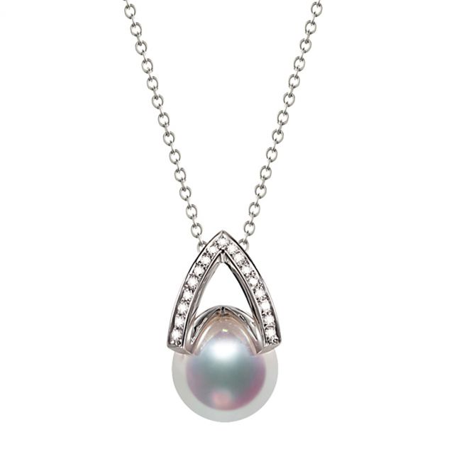 Pendentif perle Akoya Japon. Diamant, Or blanc I Masako