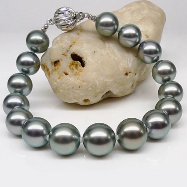 Bracelet perles de Tahiti grises - 9/10mm - Fermoir Or