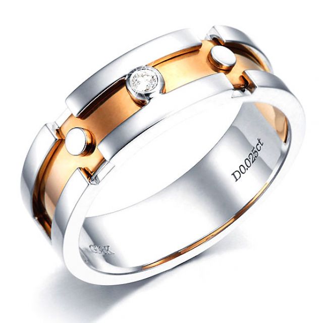 Bague anneau originale pour Homme - Métal 2 ors 18cts - Diamant
