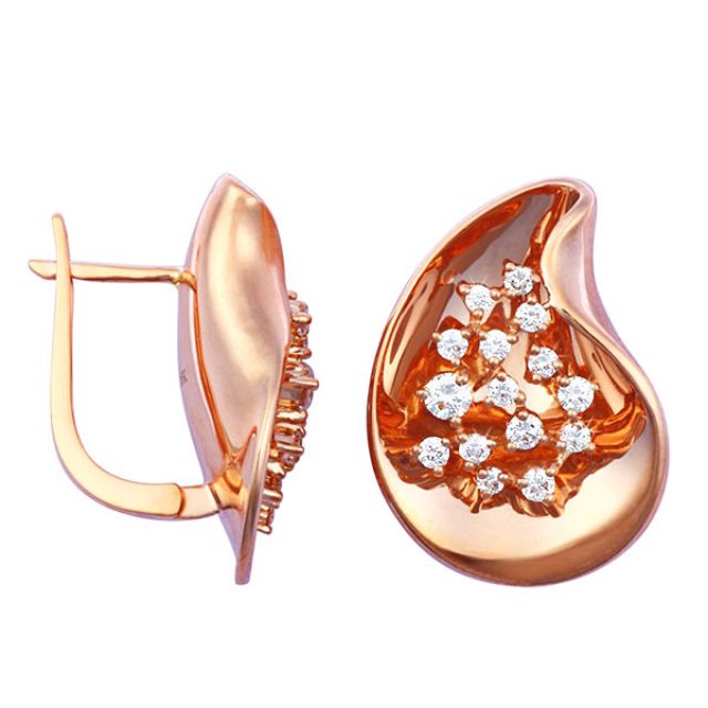 Boucles d'oreilles or rose - Diamants fixés en suspension 0.77ct