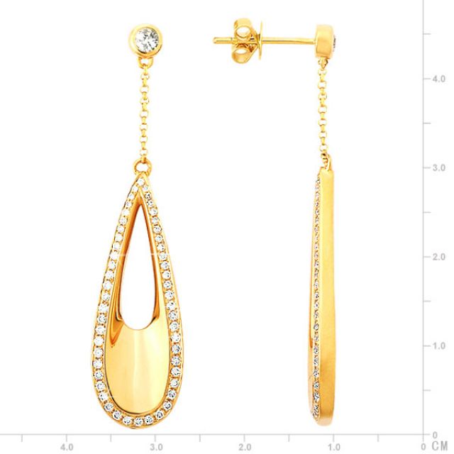 Crochets d oreille or jaune en forme de gouttes d'eau - Diamants