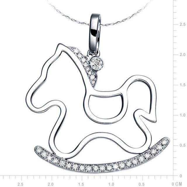 Pendentif or blanc diamants du cheval à bascule - Création espiègle