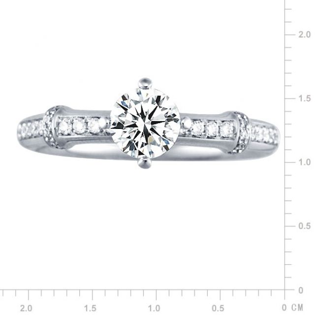 Bague bambou - Solitaire or diamants 0.50ct - Canne or blanc