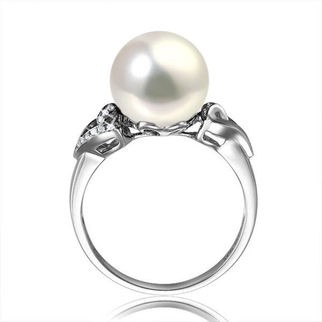 Bague coeur de perle diamanté - Or blanc et Perle d'eau douce blanche
