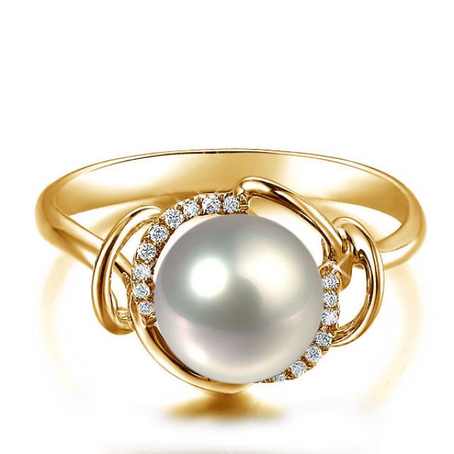 Bague contemporaine perle blanche - Or jaune 750/1000 et diamants