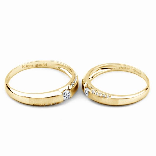 Achat alliances mariage - Alliances Solitaires Duo - Or jaune, diamants