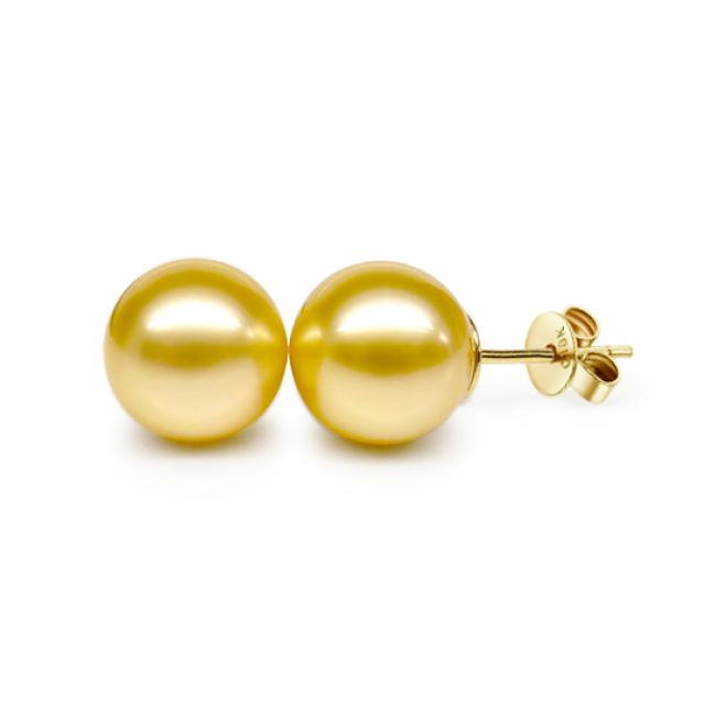 Boucles oreilles tiges clous - Perles Australie dorées - Or jaune