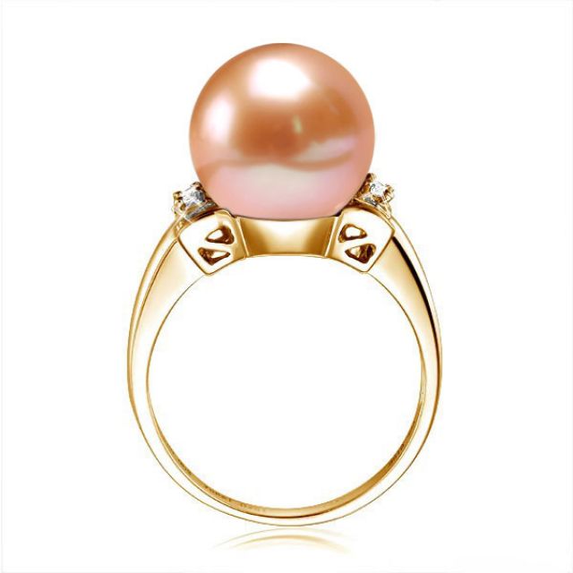 Bague noeud - Or jaune et diamants avec une perle de culture rose