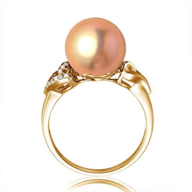 Bague coeur de perle diamanté - Or jaune et Perle d'eau douce rose