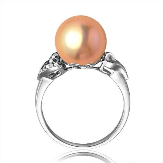 Bague coeur de perle diamanté - Or blanc et Perle d'eau douce rose
