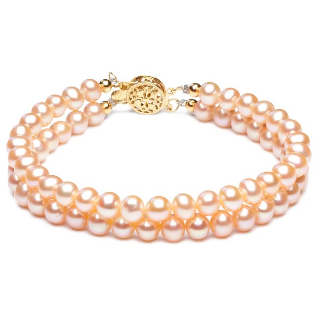 Bracelet 2 rangs perles roses - Perle eau douce de culture - 5/5.5mm