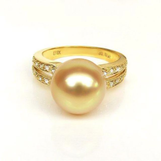Bague des Australes - Perle d'Australie dorée - Or jaune, diamants