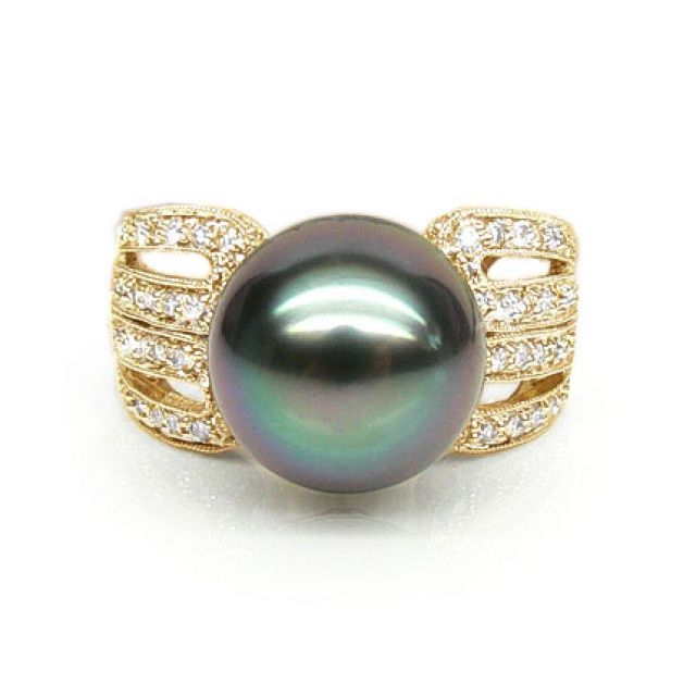 Bague de joaillerie - Luxe - Perle de Tahiti - Or jaune, diamants