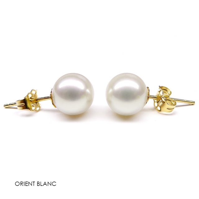 Boucles d'oreilles perles eau douce blanches - 8/9mm - Clous or jaune