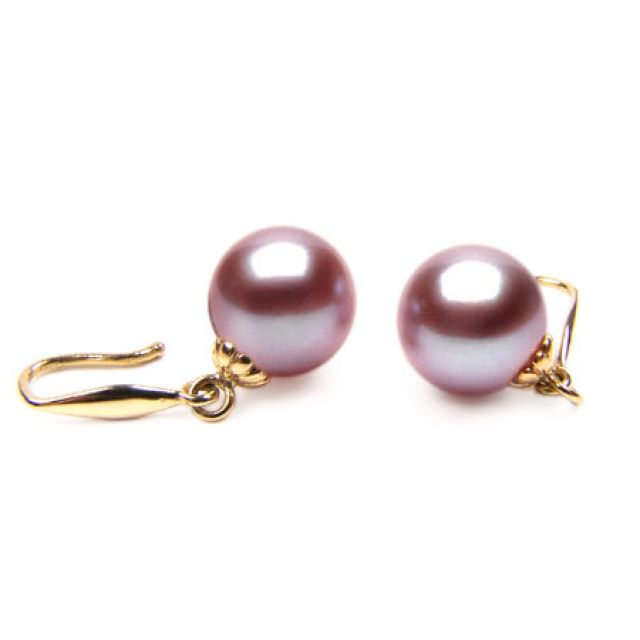 Boucles oreilles perles de culture - Crochets or jaune et perles 8/9mm