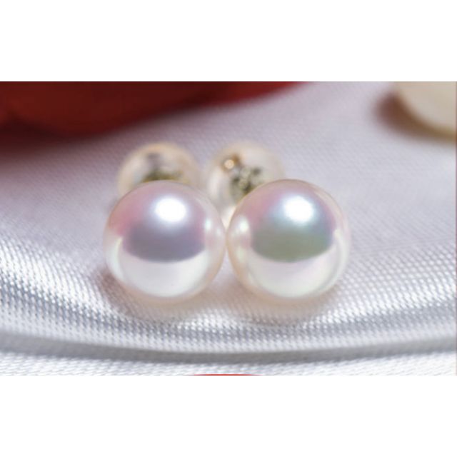 Boucles oreilles or blanc type clou - Perles Akoya du Japon - 7/7.5mm