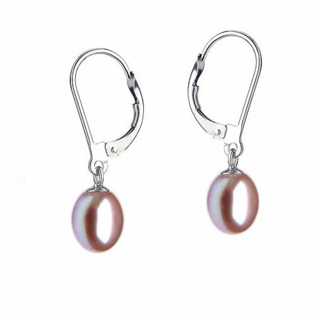 Boucles oreilles perles eau douce lavandes - 8/8.5mm - AA+ - Or blanc