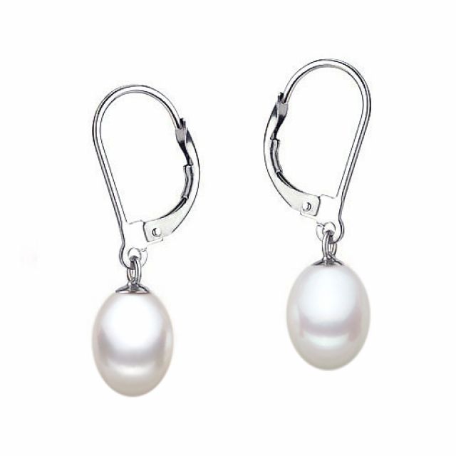 Boucles oreilles or blanc - Dormeuse perle blanche Chine - 8.5/9mm