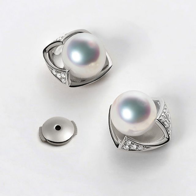 Boucles Oreilles Fukiyose Or blank Perles Akoya Diamants