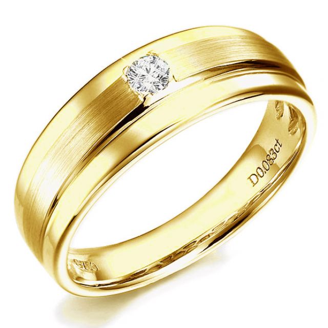 Bague anneau moderne Homme - Or jaune et Diamant central 0.083ct