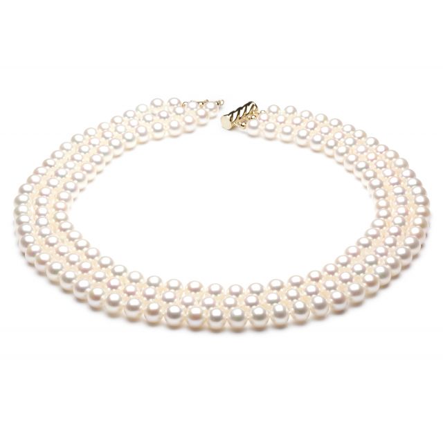 Collier 3 rangs - Collier triple fil perles blanches - 7/7.5mm - AAA