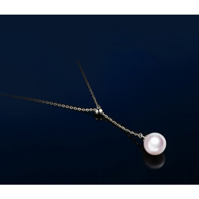 Pendentif perle Akoya 8/8.5mm. Chaîne coulissante Or blanc