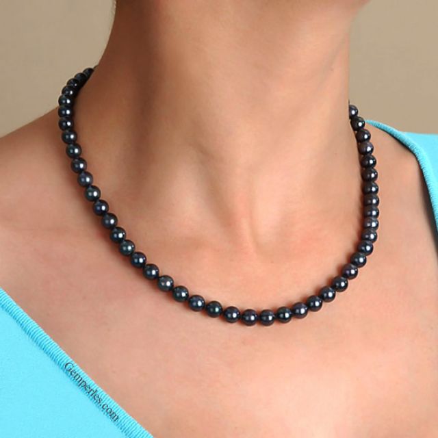 Collier perles Akoya noires - Perle japonaise noire - 6/6.5mm
