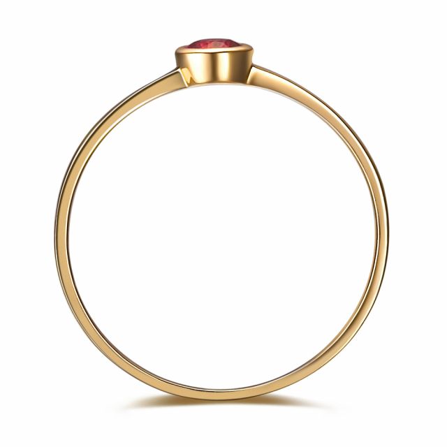 Bague anneau solitaire en rubis - Or jaune 18cts - Sertissage clos