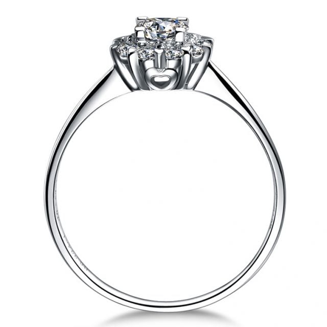 Solitaire bague platine - Coeur caillouté - Pavage diamants 0.33ct