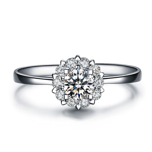 Solitaire bague platine - Coeur caillouté - Pavage diamants 0.33ct