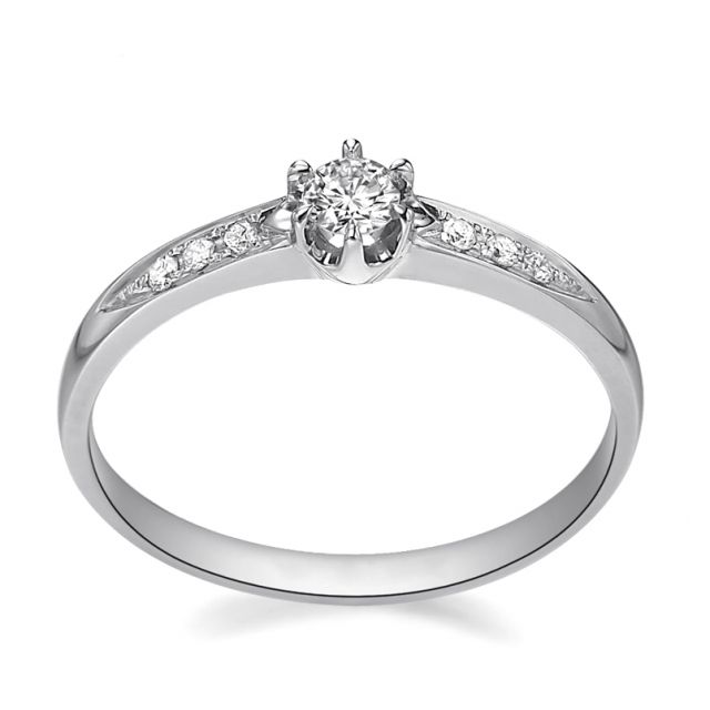Alliance Solitaire Accompagné Diamants. Or Blanc | Gemperles