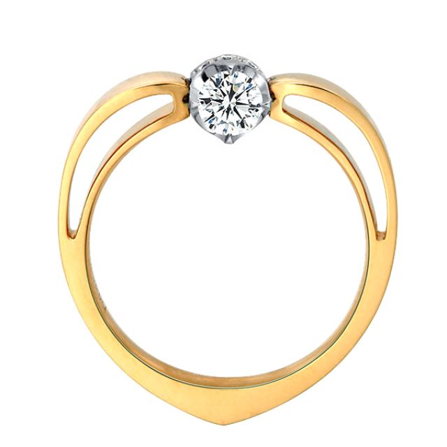 Solitaire anneau bombé - Or blanc & jaune - Couronne diamants 0.58ct | Jefferson