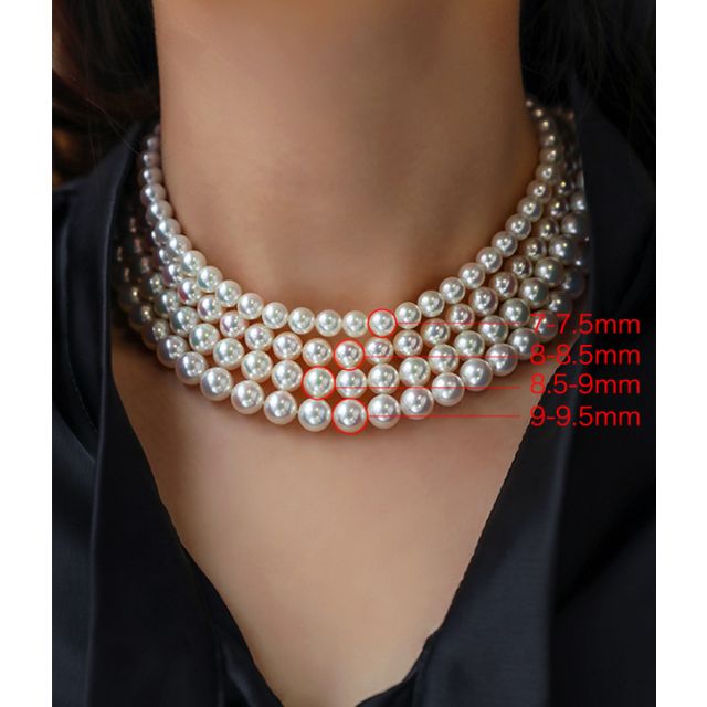 Collier luxe haute joaillerie - Perles fines Akoya Japon - 9/9.5mm