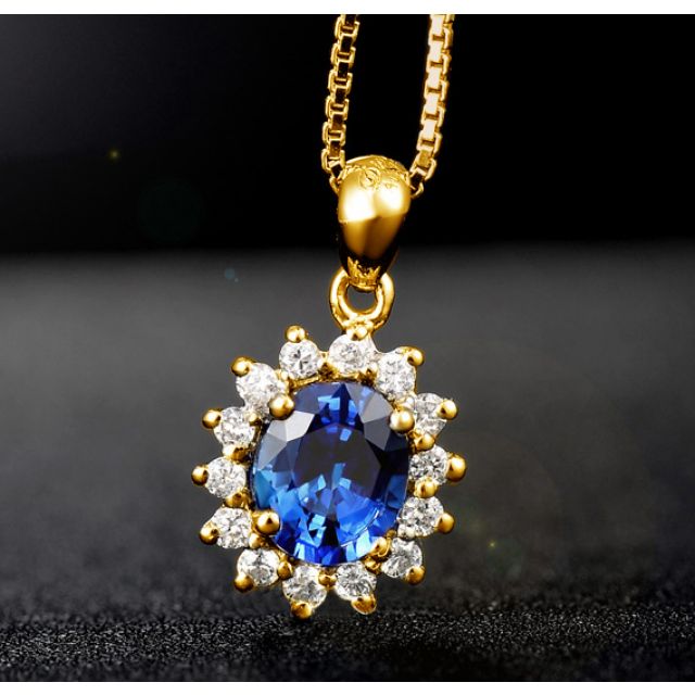 Breloque en fleur - Or jaune 18 carats - Diamants et saphir