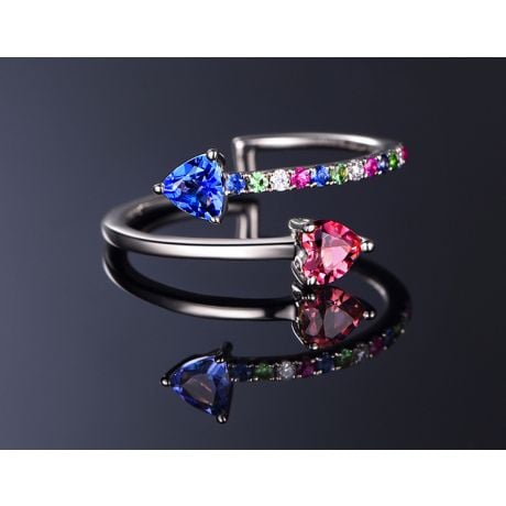 Bague signaux inversés. Or blanc, Saphirs