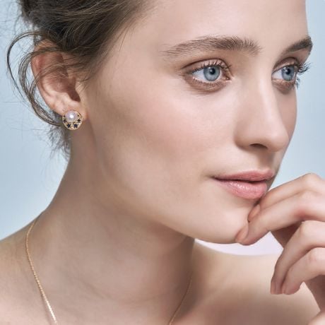 Boucles Oreille Mikadzuki I Perle Akoya Saphir. Croissant de Lune