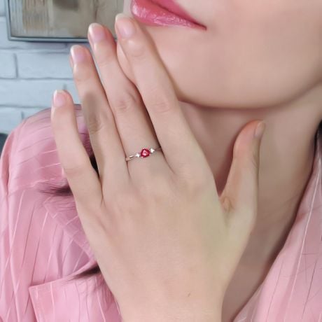 Coeur d'amour - Bague coeur d'amour - Rubis, diamants, or blanc